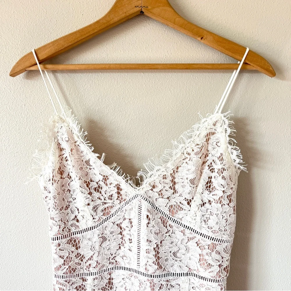NWT Do+Be White Lace Maxi Dress w/ Spaghetti Straps, Slit, & Blush Pink Liner - Picture 2 of 16